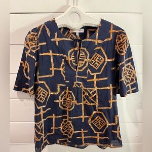 JUDE CONNALLY Top – Size XS – Navy & Orange Geometric Print